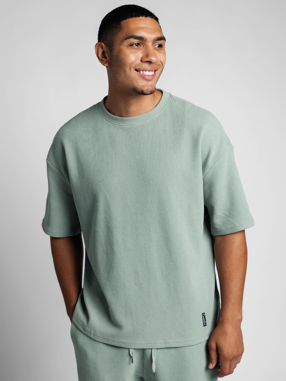 Unisex Comfrt Brand “Waffle Knit Lounge Tee” Sage Size Large Cozy, Oversized - Picture 3 of 12
